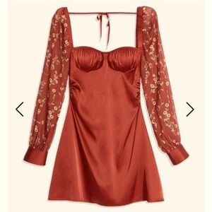WeWoreWhat Burgundy Puff sleeve Mini Dress